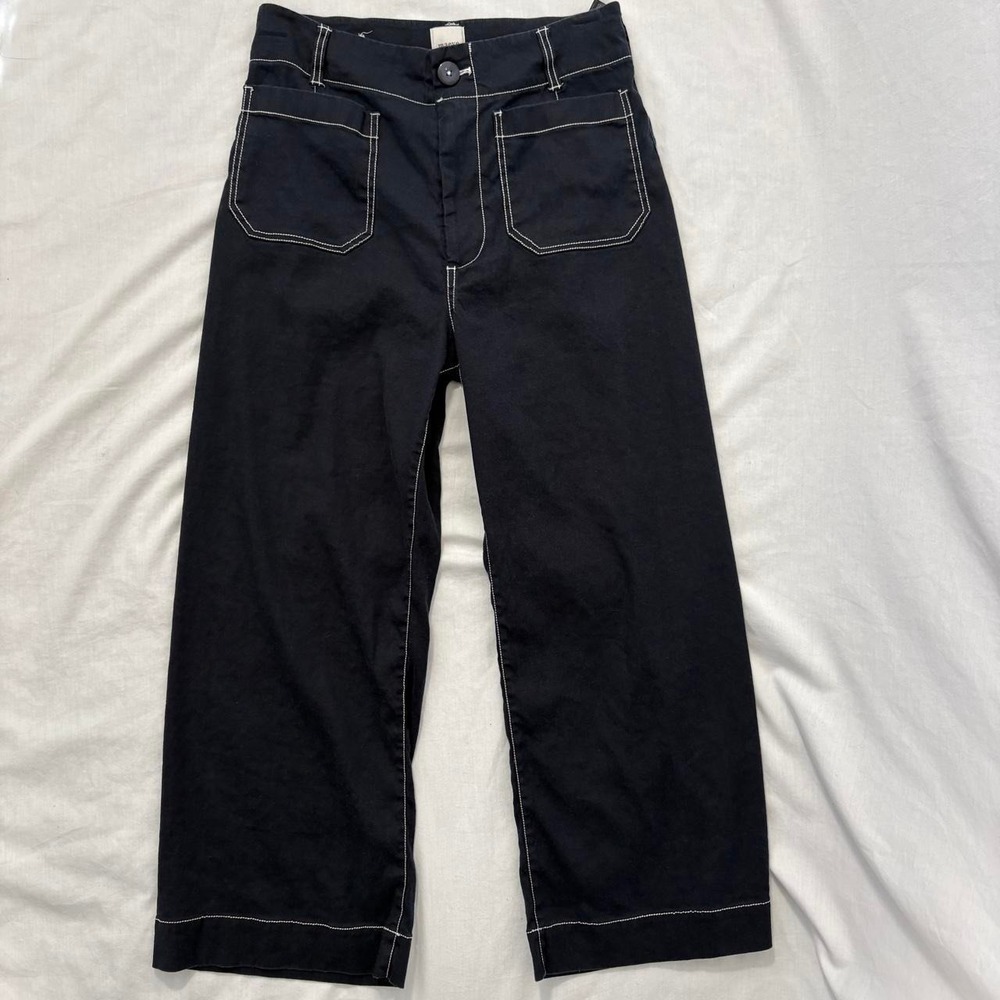 Maeve The Colette Pants navy blue white stitching size 30 preppy minimal
